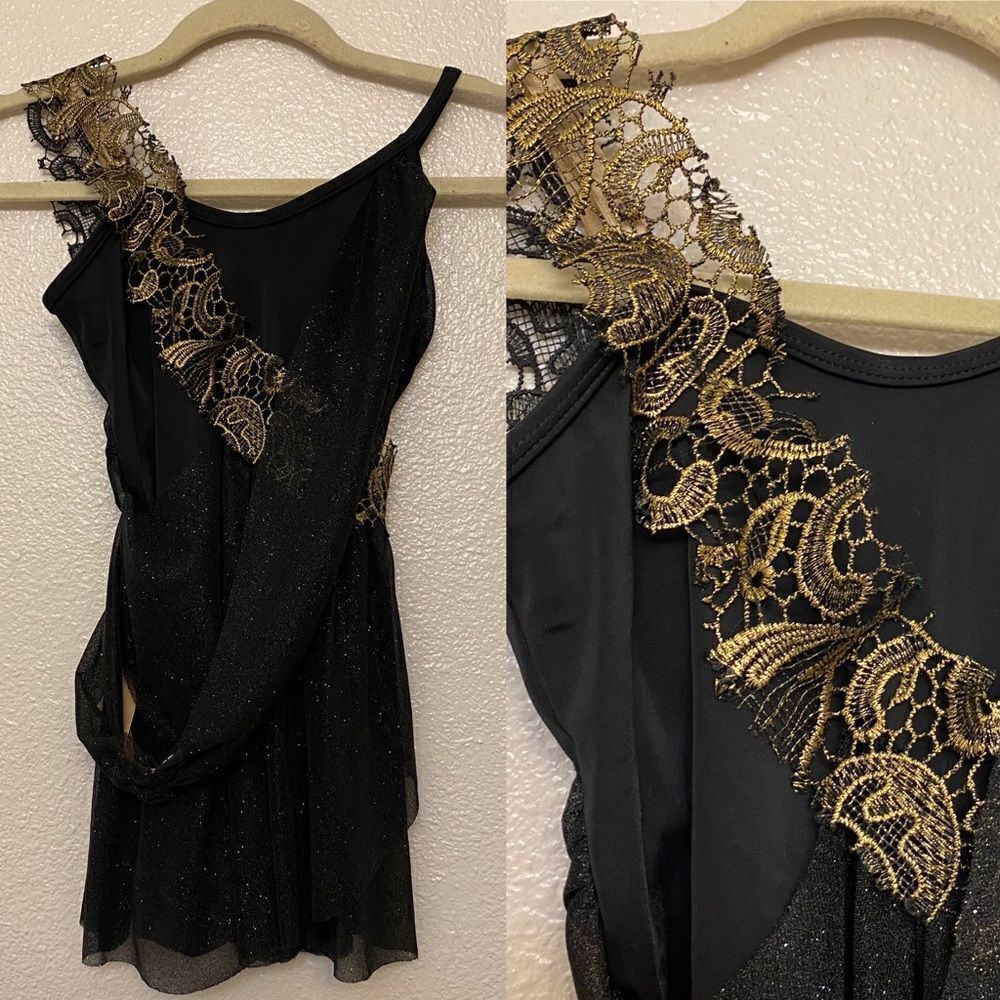 WEISSMAN Balera Dance Costume black drape dress Leotard D7278 child MC